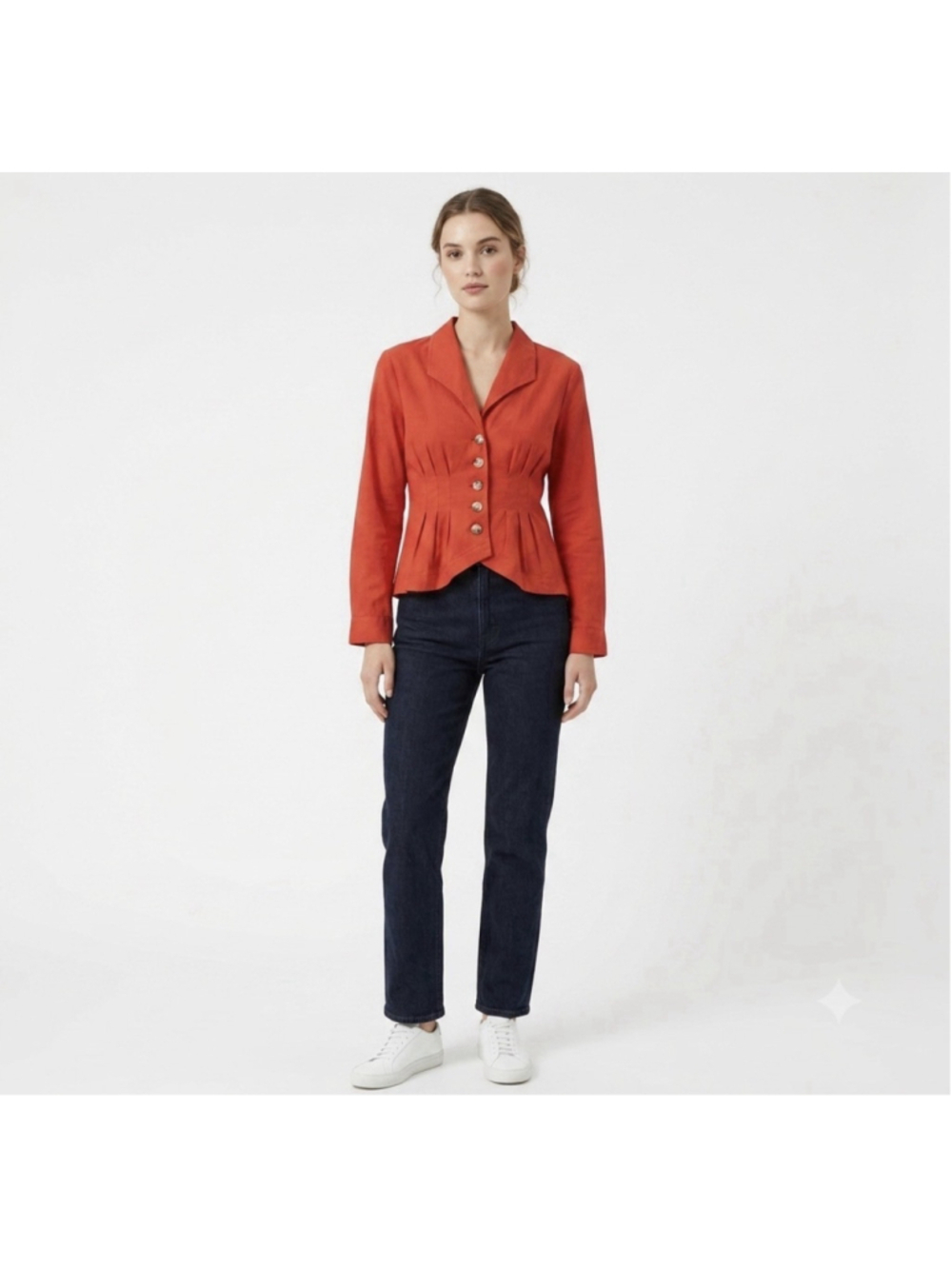 Anthropologie Maeve Delia Tailored Blouse Red Button Down Shirt Women's US 4